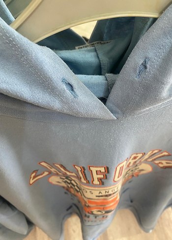 l Beden Mavi Baskılı Kapüşonlu Kadın Sweatshirt