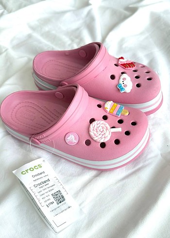 Crocs Pembe Kadın Terlikler Velcro Bantlı