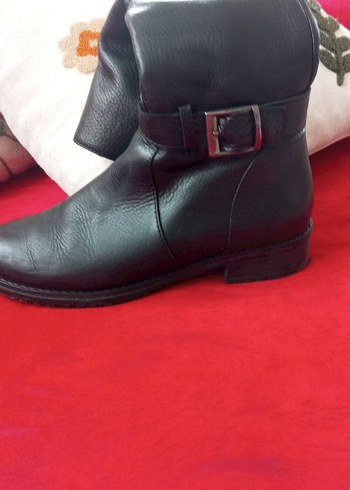 Siyah Deri Tokalı Biker Dizüstü Kadın Çizme - Görsel 2