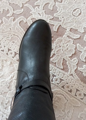 Siyah Deri Tokalı Biker Dizüstü Kadın Çizme - Görsel 12