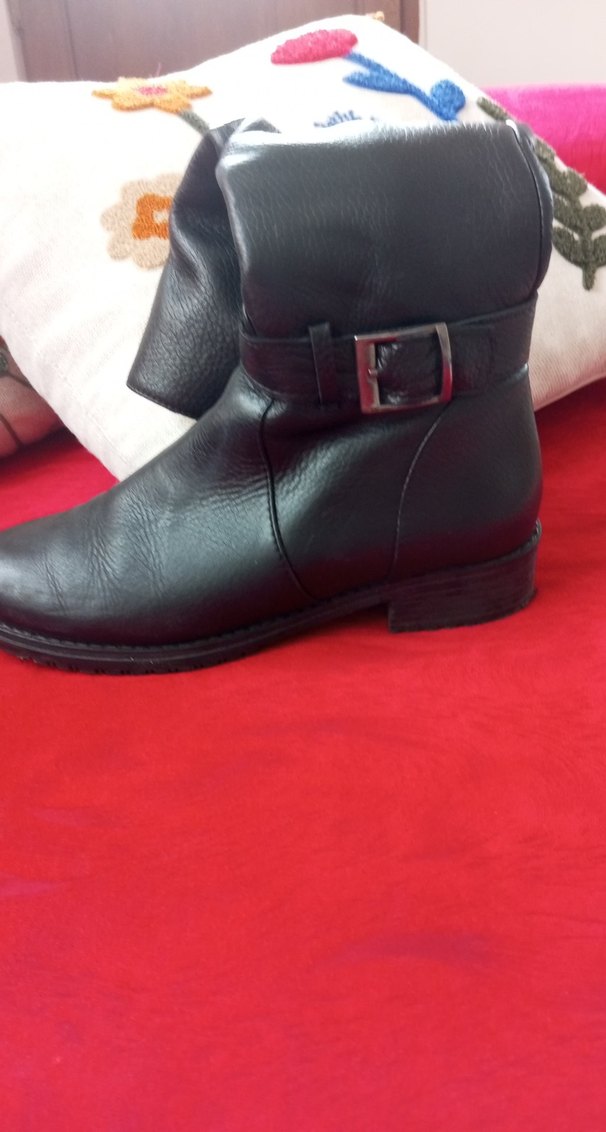 Siyah Deri Tokalı Biker Dizüstü Kadın Çizme - Görsel 2