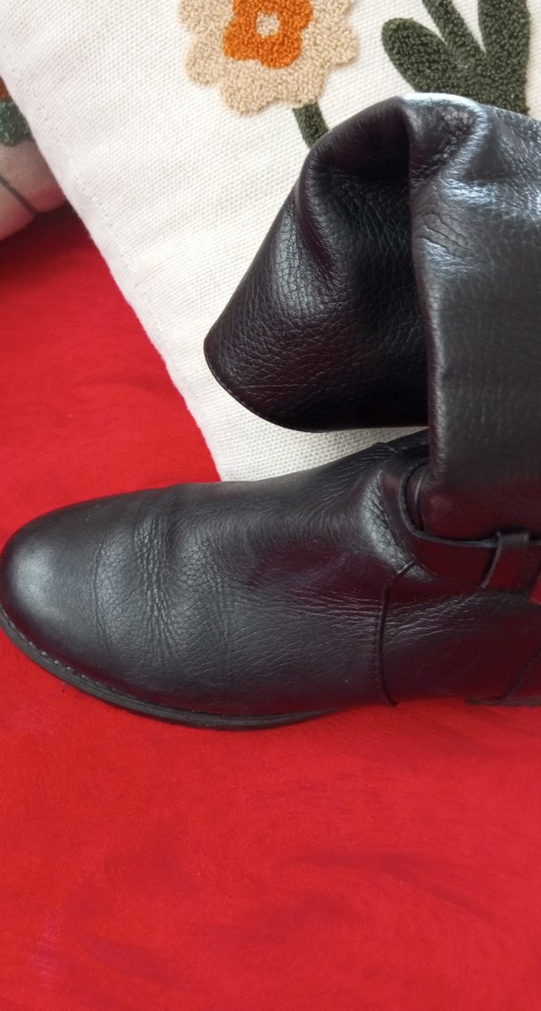 Siyah Deri Tokalı Biker Dizüstü Kadın Çizme - Görsel 4