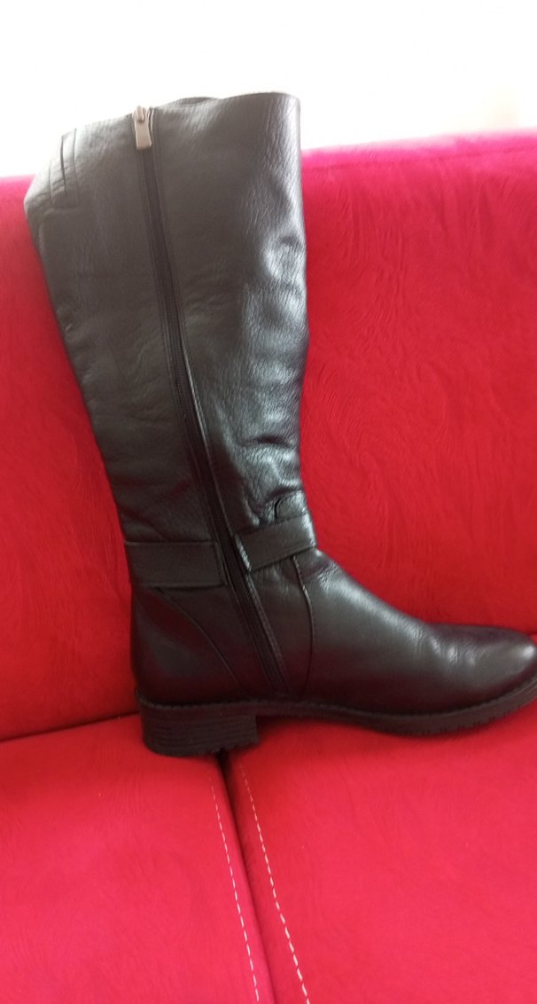 Siyah Deri Tokalı Biker Dizüstü Kadın Çizme - Görsel 5