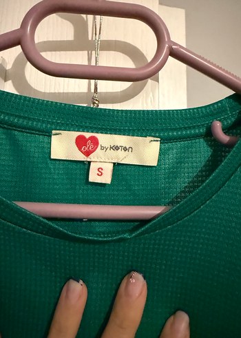 Yeşil, pencere detaylı kısa kollu, mini elbise - Görsel 3