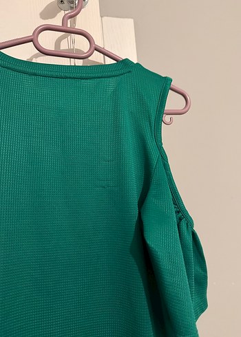 Yeşil, pencere detaylı kısa kollu, mini elbise - Görsel 4