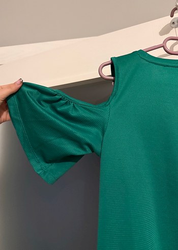 Yeşil, pencere detaylı kısa kollu, mini elbise - Görsel 5