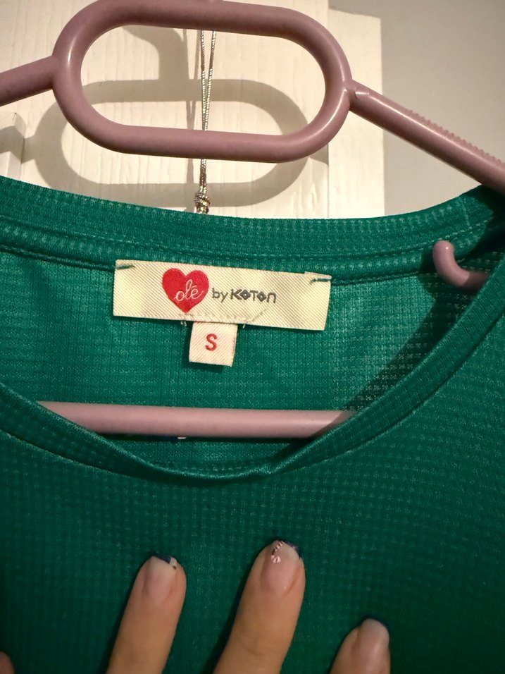 Yeşil, pencere detaylı kısa kollu, mini elbise - Görsel 3