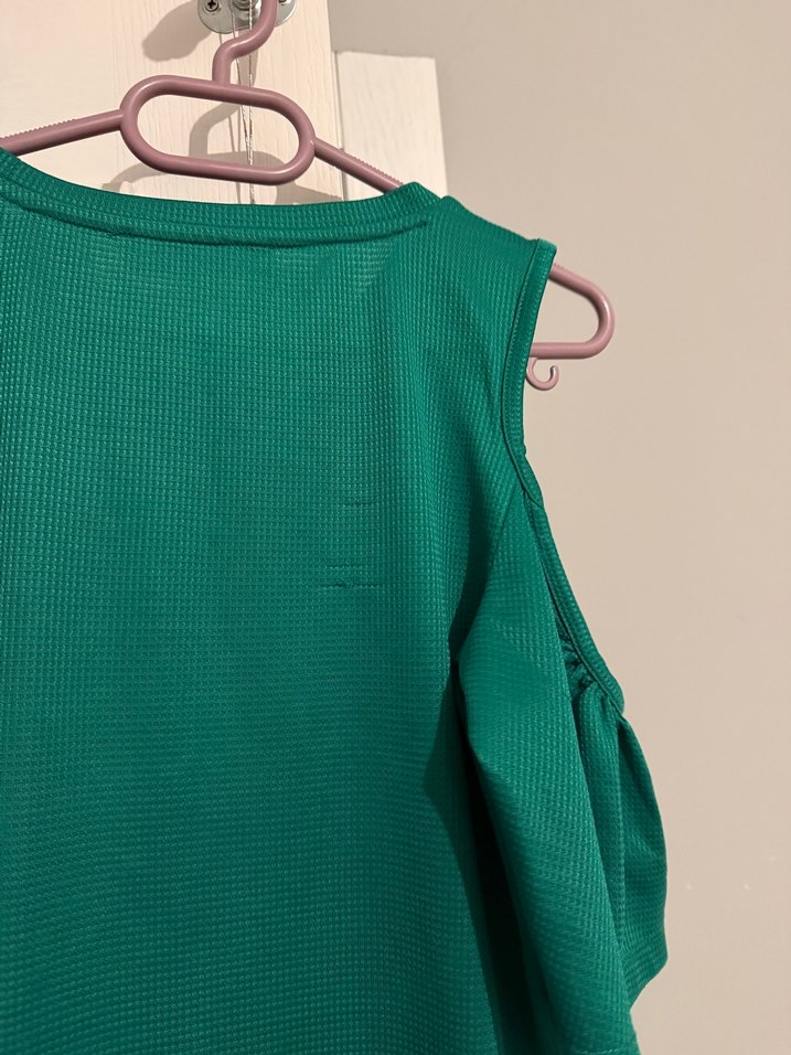 Yeşil, pencere detaylı kısa kollu, mini elbise - Görsel 4