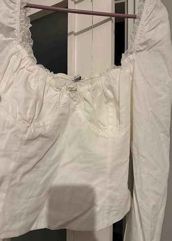 Beyaz pamuklu Uzun Kollu Bluz - Görsel 2