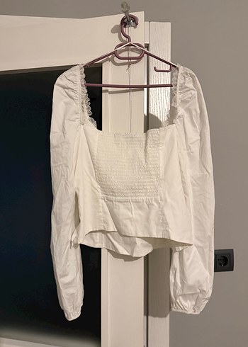 Beyaz pamuklu Uzun Kollu Bluz - Görsel 4