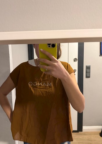 Mango Kahverengi şifon Tişört - Görsel 8