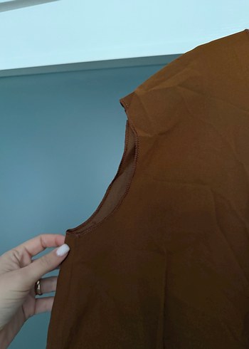 Mango Kahverengi şifon Tişört - Görsel 4