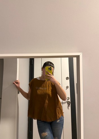 Mango Kahverengi şifon Tişört - Görsel 5