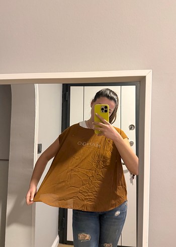 Mango Kahverengi şifon Tişört - Görsel 7