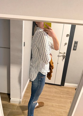 Düğmeli  Çizgili Gömlek - Görsel 7