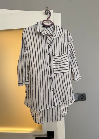 Düğmeli  Çizgili Gömlek - Görsel 3