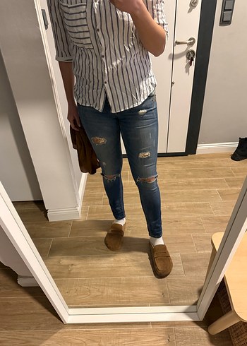 Düşük bel, Yırtık, Mavi Kadın orijinal marka Kot Pantolon - Görsel 9