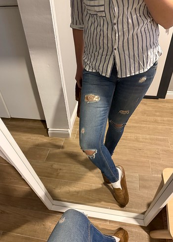 Düşük bel, Yırtık, Mavi Kadın orijinal marka Kot Pantolon - Görsel 8