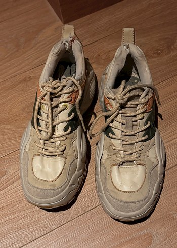 Bej Bağcıklı Platform Topuk Spor Ayakkabı - Görsel 2