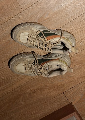 Bej Bağcıklı Platform Topuk Spor Ayakkabı - Görsel 3