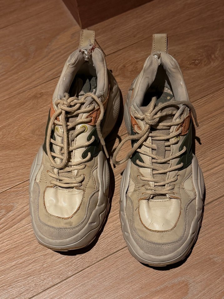 Bej Bağcıklı Platform Topuk Spor Ayakkabı - Görsel 2