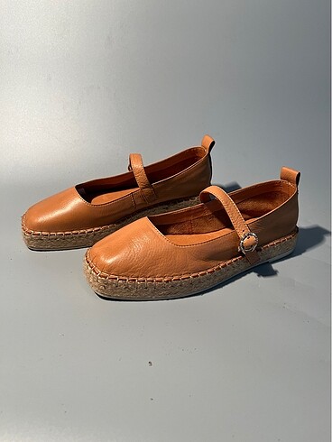 Hakiki deri bayan espadril babet
