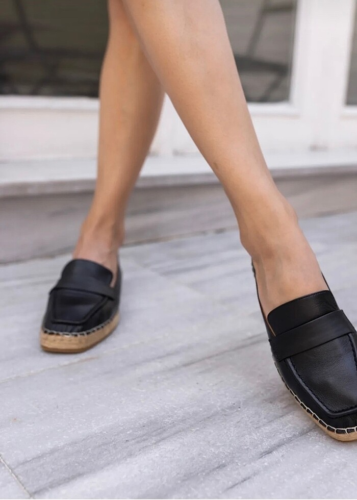 Hakiki deri bayan espadril babet - Görsel 3