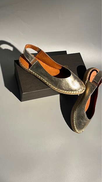 39 Beden altın Renk Hakiki deri gold espadril sandalet
