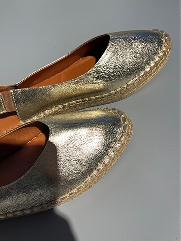 Diğer Hakiki deri gold espadril sandalet