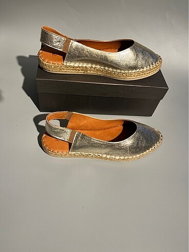 Diğer Hakiki deri gold espadril sandalet