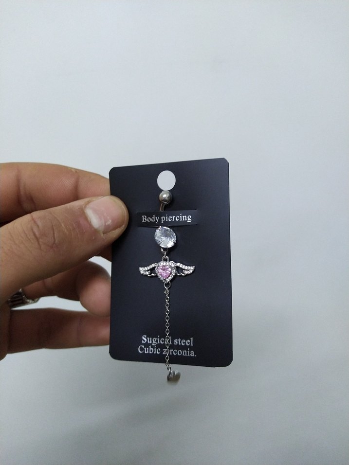 Zincir Detaylı Pembe Göbek Piercingi - Görsel 2