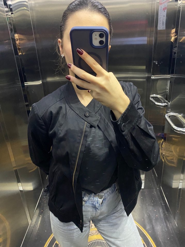 Kadın Siyah  Denim Bomber Ceket - Görsel 2