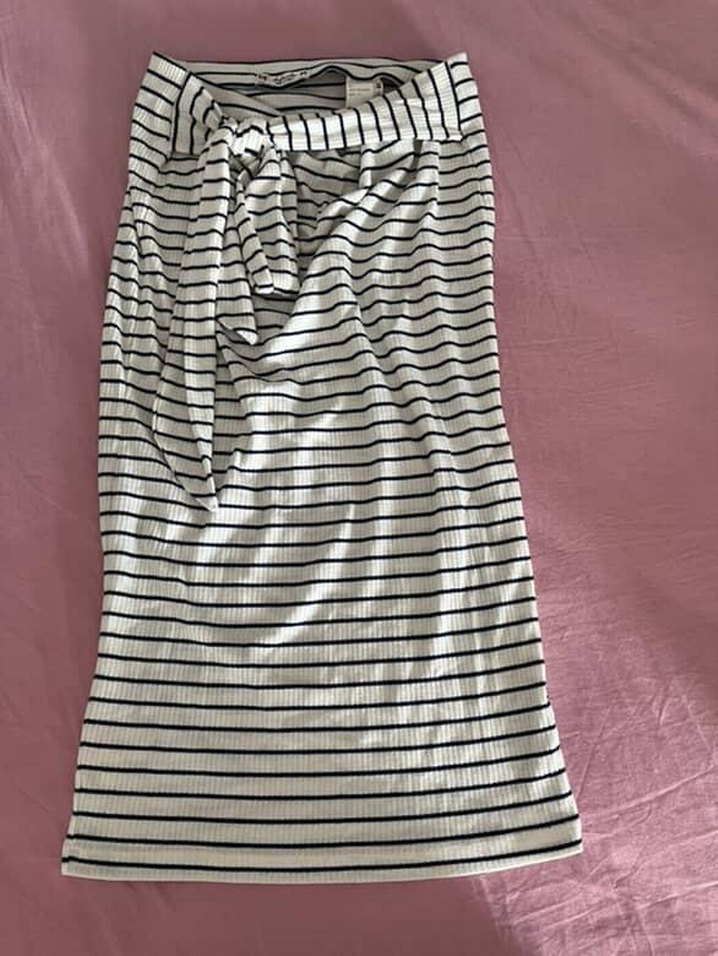 Çizgili Pilili Uzun Kadın Etek - Görsel 2