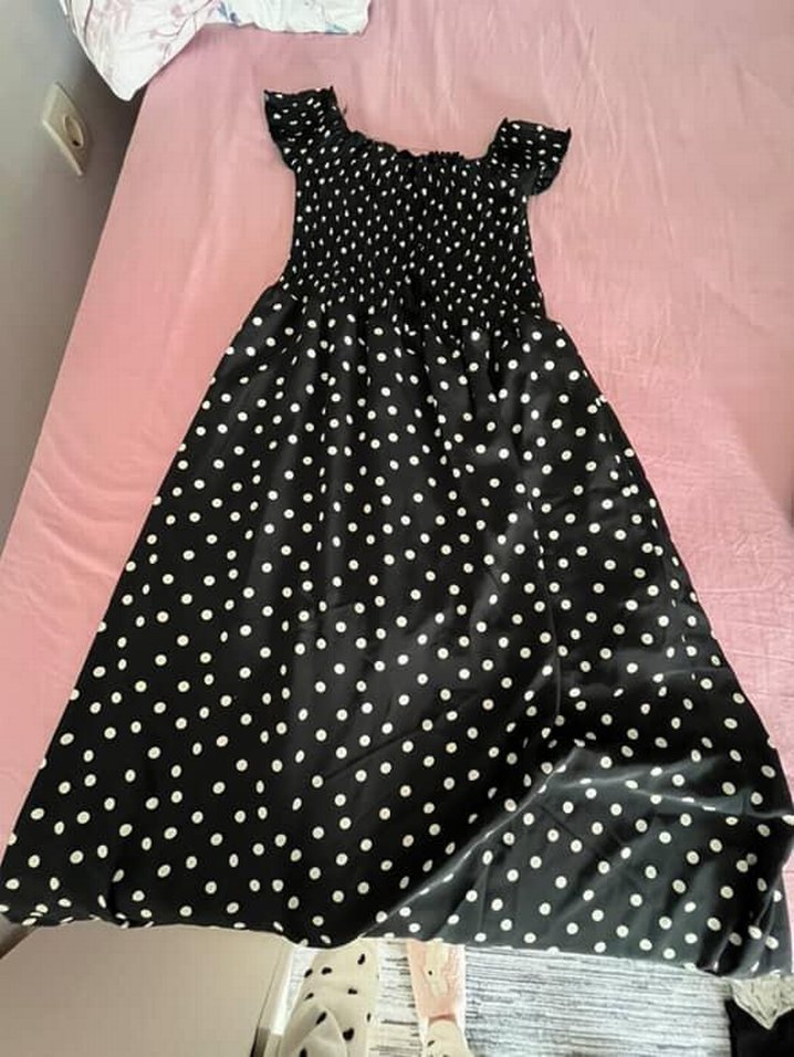 Puantiye Desenli Uzun Siyah Elbise - Görsel 3