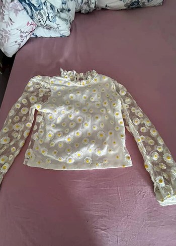 Dantel Detaylı Beyaz Uzun Kollu Bluz - Görsel 2