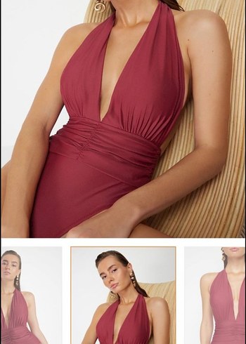 Bordo Drapeli Kadın Mayo - Görsel 2