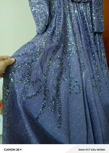 Mor Payetli Uzun Kollu Kadın Abiye Elbise - Görsel 3