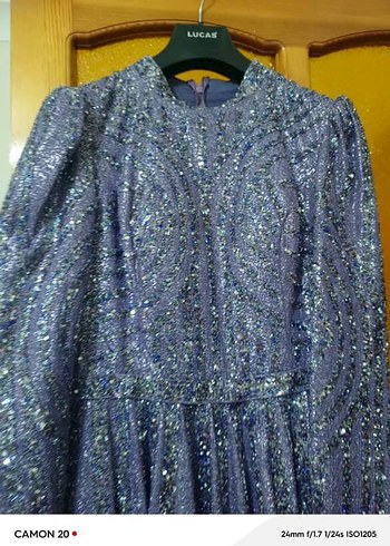 Mor Payetli Uzun Kollu Kadın Abiye Elbise - Görsel 2