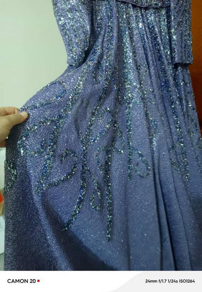 Mor Payetli Uzun Kollu Kadın Abiye Elbise - Görsel 3