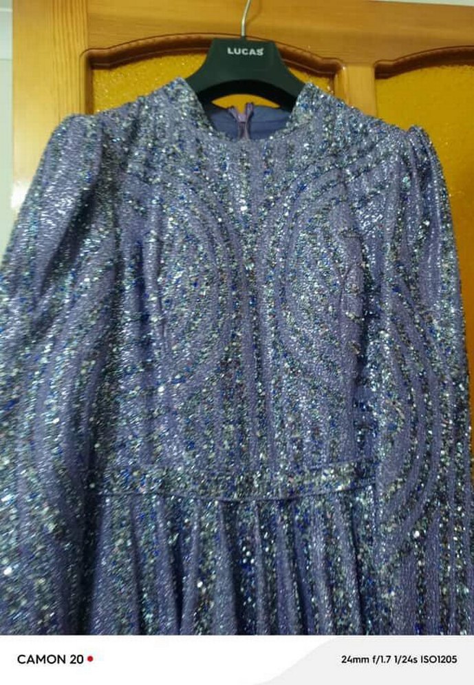 Mor Payetli Uzun Kollu Kadın Abiye Elbise - Görsel 2