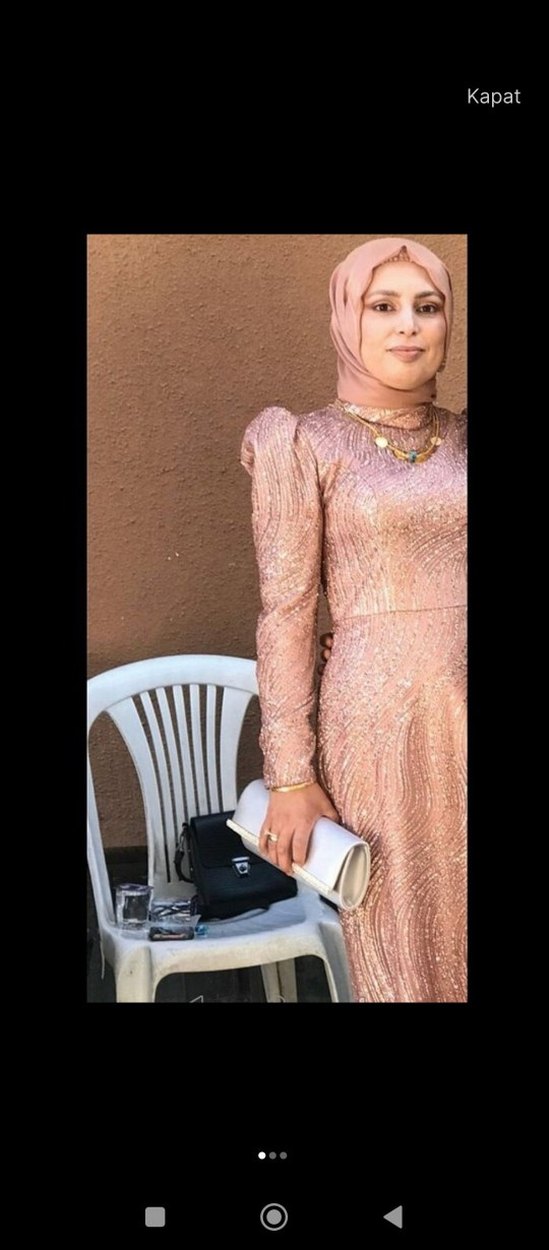 Pembe Parlak Uzun Kollu balık  Abiye Elbise - Görsel 2