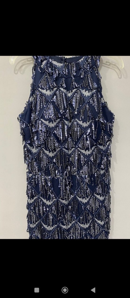 Yılan Desenli Lacivert Uzun Abiye Elbise - Görsel 4