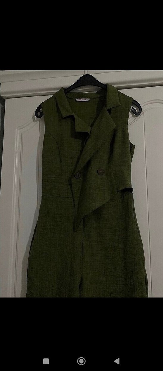 Kolsuz Koyu Haki Uzun Keten Tulum - Görsel 3