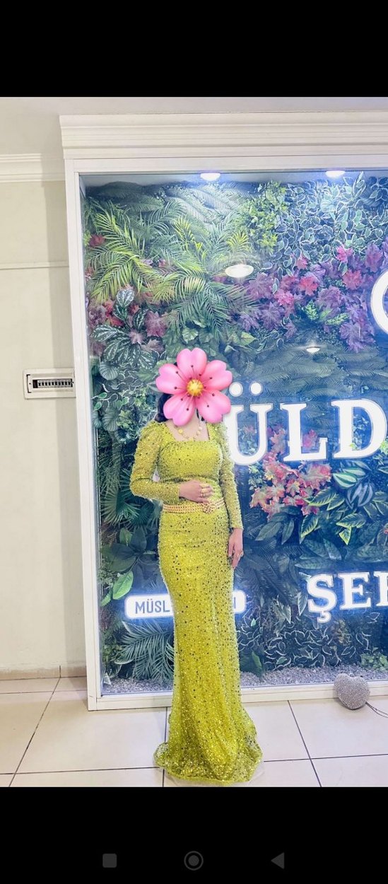 Sarı taşlı Uzun Abiye Elbise - Görsel 2