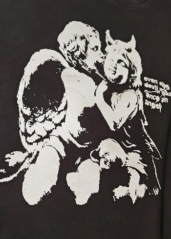 Siyah Baskılı Gotik Sweatshirt - Görsel 2