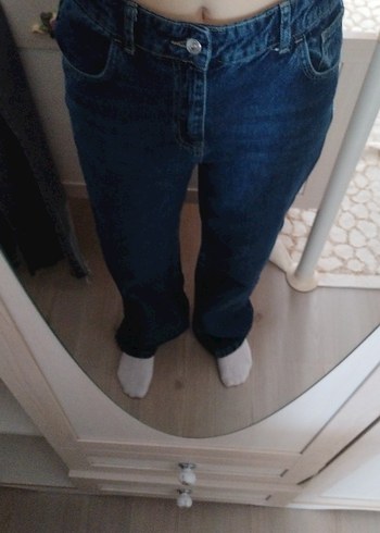 Kadın Mavi Normal Boy Bol Kesim Denim Pantolon