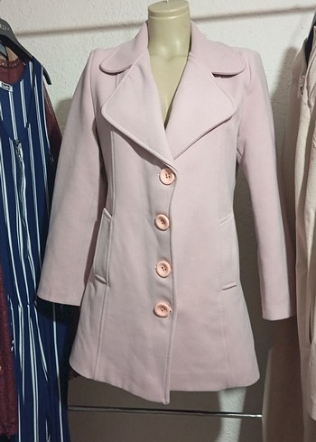 Pudra Renk Düğmeli Kadın Kaban - Görsel 2