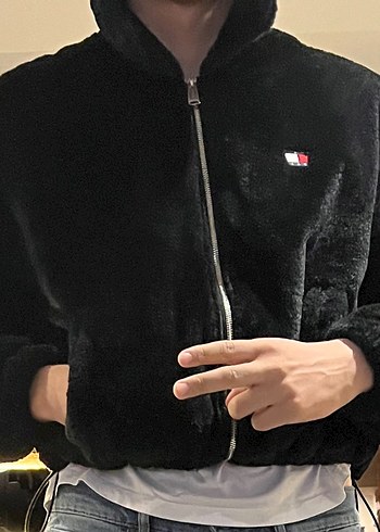 Siyah tommy Kadın Peluş Ceket - Görsel 2
