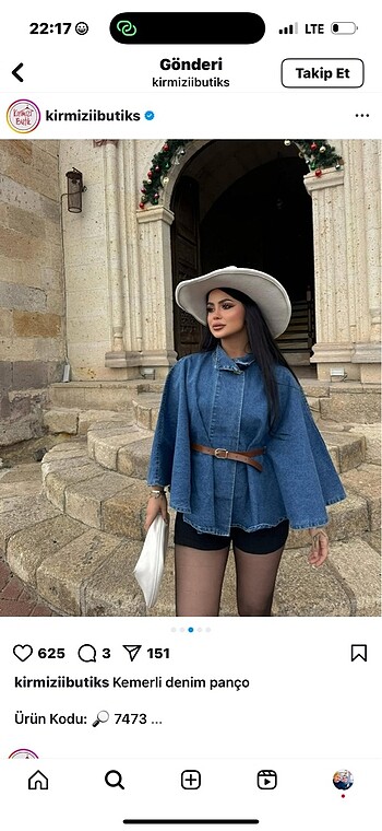 diğer Beden Kemerli Denim Panço
