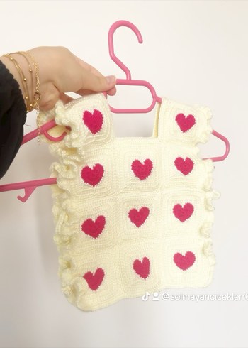 Kız Çocuk Kalpli Örgü Bohem Yelek - Görsel 3